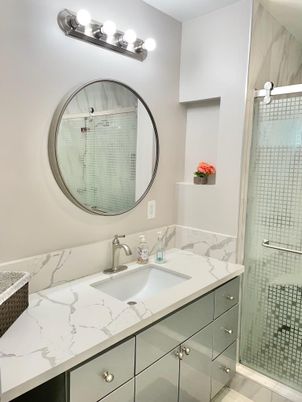 Bathroom, Dual Sink Vanities, Glass Shower, Interior