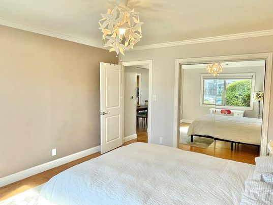 Bedroom, Chandelier, Interior, Wood Texture Flooring