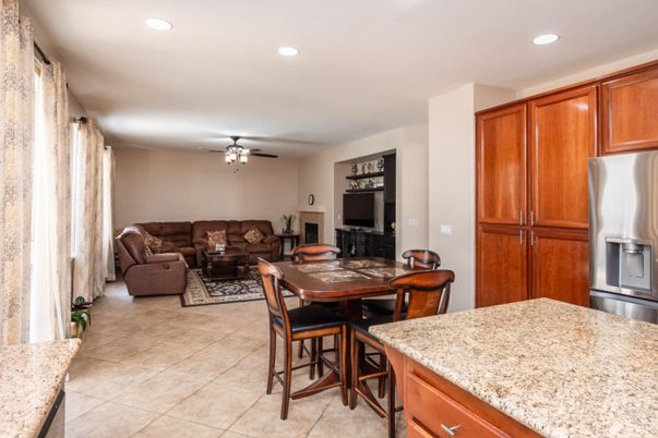 Dining room, Fireplace, Interior, Kitchen, Living room, Recessed Lighting