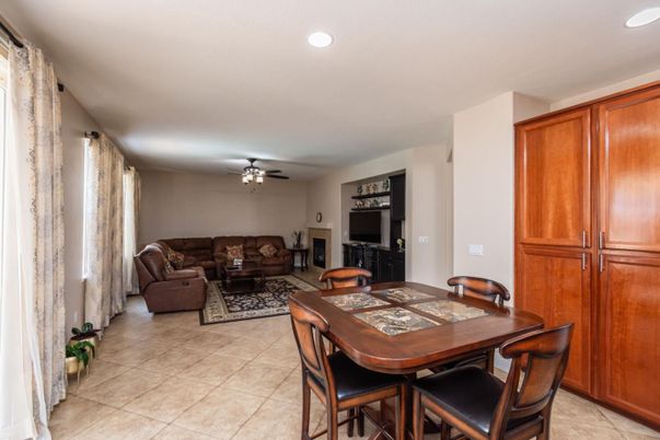 Dining room, Fireplace, Interior, Living room, Recessed Lighting