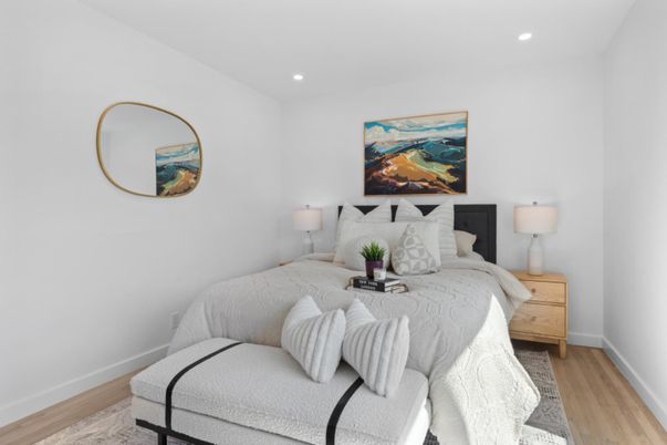 Bedroom, Interior, Recessed Lighting, Wood Texture Flooring