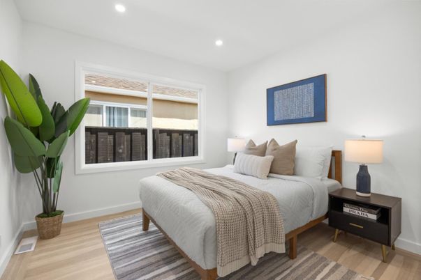 Bedroom, Interior, Recessed Lighting, Wood Texture Flooring