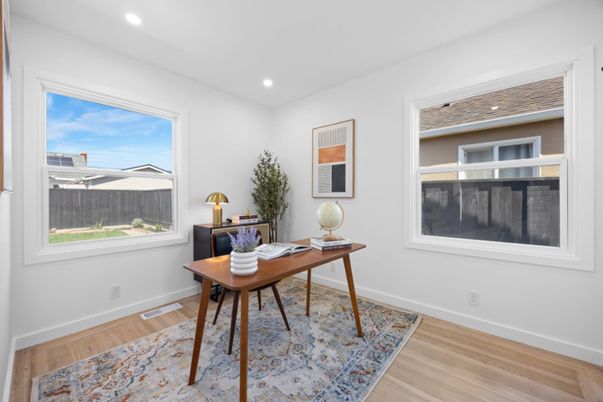 Home Office, Interior, Recessed Lighting, Wood Texture Flooring
