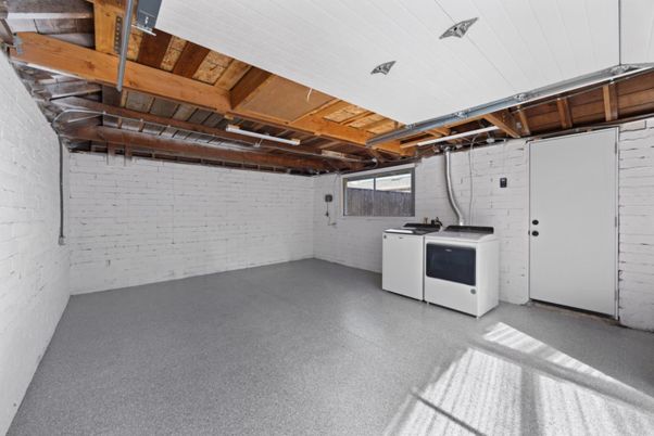 Garage, Interior, Stone Walls, Washer, Wooden Beams, Wooden Ceilings