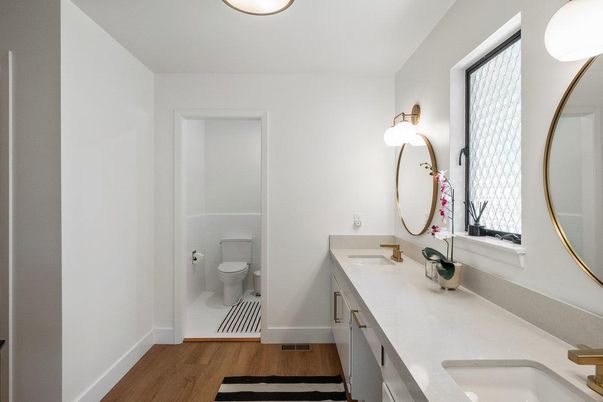 Bathroom, Dual Sink Vanities, Interior, Wood Texture Flooring