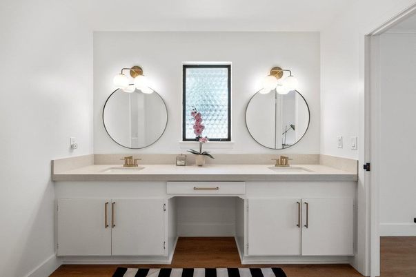 Bathroom, Dual Sink Vanities, Interior, Wood Texture Flooring