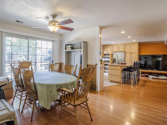 Dining room, Interior, Kitchen, Recessed Lighting, Wood Texture Flooring
