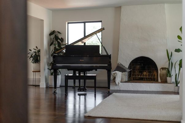 Fireplace, Interior, Piano, Wood Texture Flooring