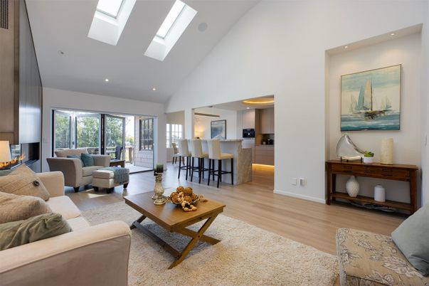 Interior, Kitchen, Living room, Recessed Lighting, Wood Texture Flooring