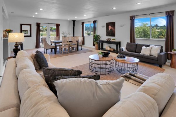 Dining room, Fireplace, Interior, Living room, Recessed Lighting