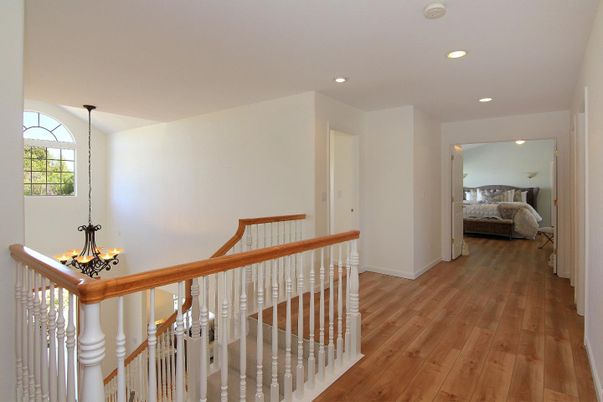 Bedroom, Chandelier, Interior, Recessed Lighting, Wood Texture Flooring