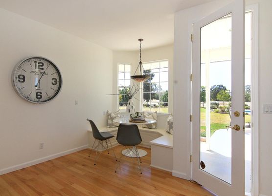 Dining room, Interior, Pendant Lights, Wood Texture Flooring