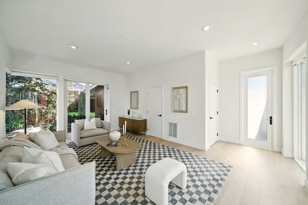 Interior, Living room, Recessed Lighting, Wood Texture Flooring