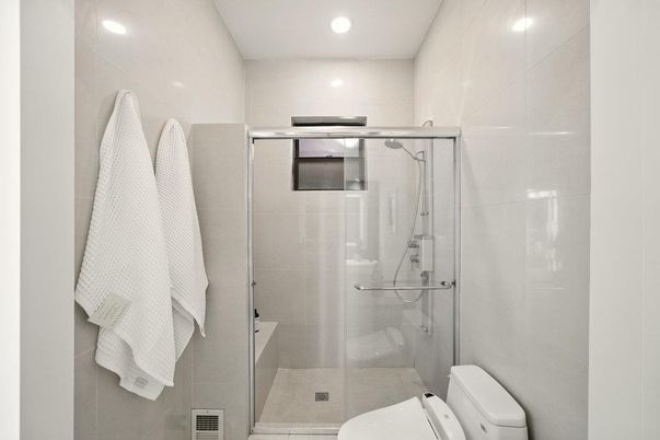 Bathroom, Glass Shower, Interior, Recessed Lighting