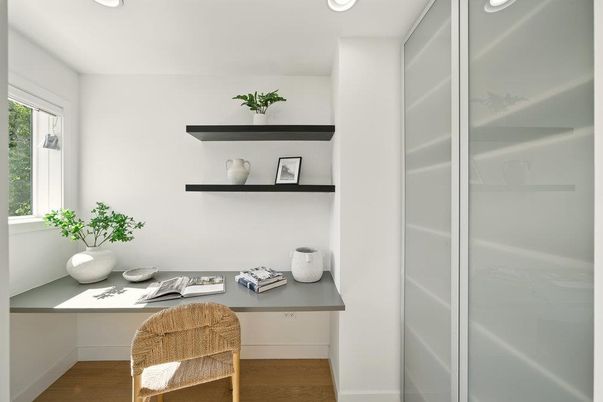 Home Office, Interior, Recessed Lighting, Wood Texture Flooring