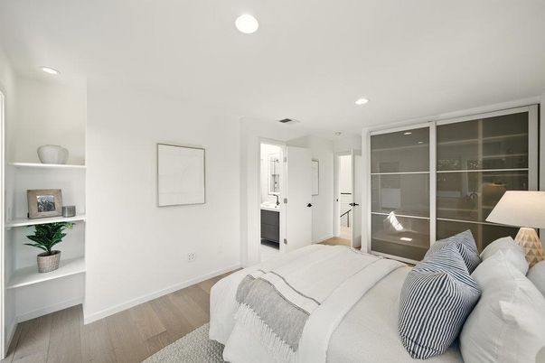 Bedroom, Interior, Recessed Lighting, Wood Texture Flooring
