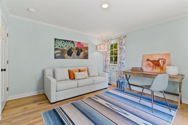 Home Office, Interior, Recessed Lighting, Wood Texture Flooring