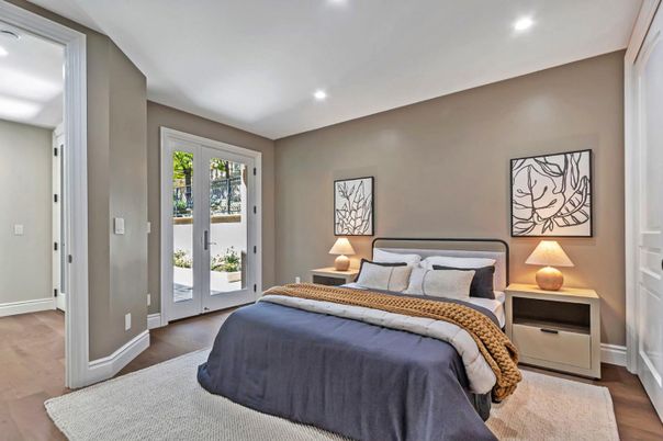 Bedroom, Interior, Recessed Lighting, Wood Texture Flooring