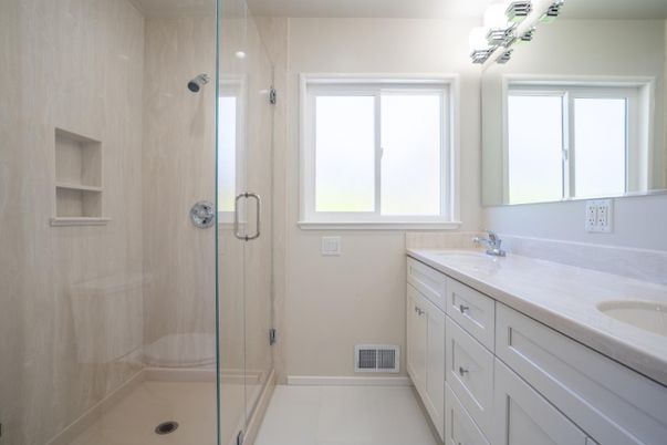 Bathroom, Dual Sink Vanities, Glass Shower, Interior