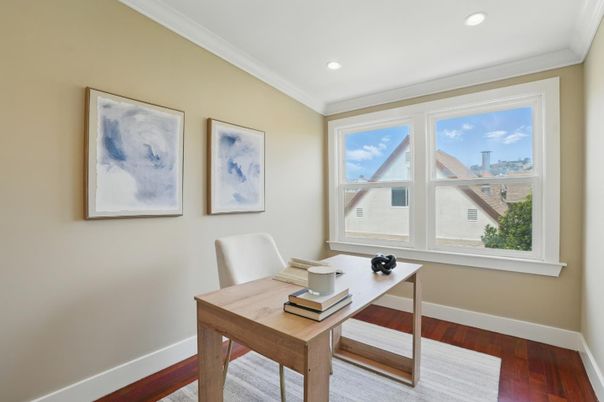 Home Office, Interior, Recessed Lighting, Wood Texture Flooring
