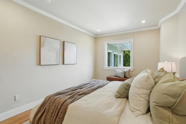 Bedroom, Interior, Recessed Lighting, Wood Texture Flooring