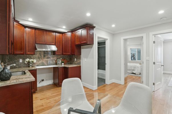 Interior, Kitchen, Recessed Lighting, Wood Texture Flooring