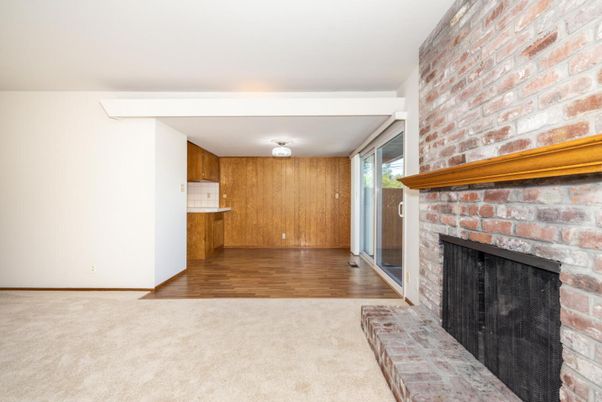 Empty room, Fireplace, Interior, Stone Walls, Wood Texture Flooring