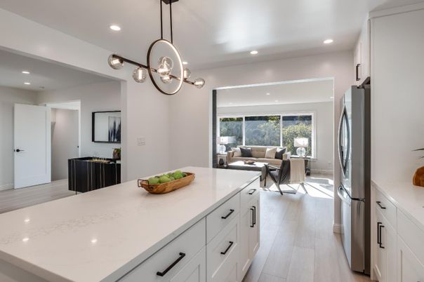 Interior, Kitchen, Living room, Pendant Lights, Recessed Lighting, Wood Texture Flooring