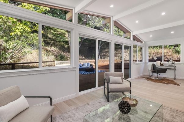Home Office, Interior, Recessed Lighting, Sun Room, Wood Texture Flooring