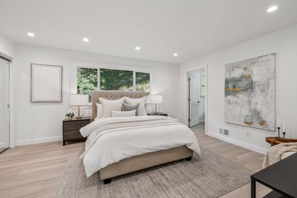 Bedroom, Interior, Recessed Lighting, Wood Texture Flooring