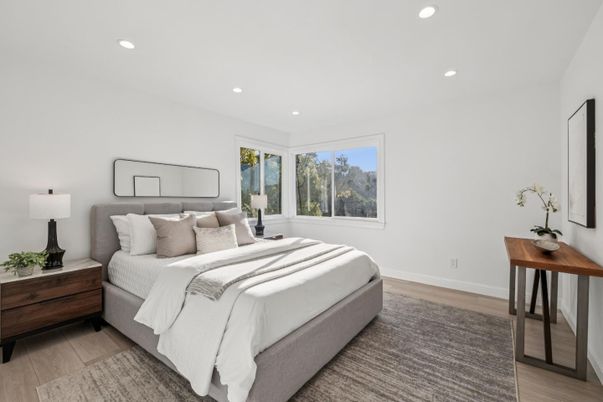 Bedroom, Interior, Recessed Lighting, Wood Texture Flooring