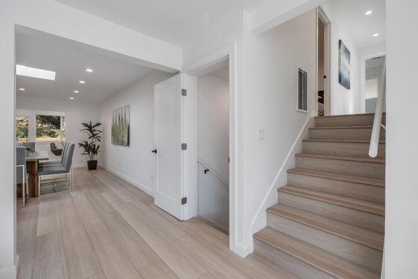 Dining room, Interior, Recessed Lighting, Wood Texture Flooring