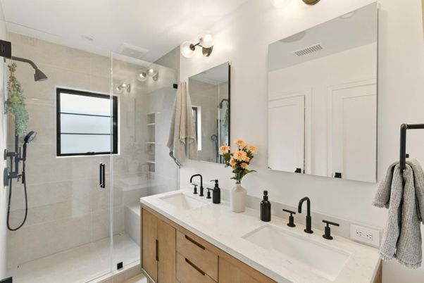 Bathroom, Dual Sink Vanities, Glass Shower, Interior