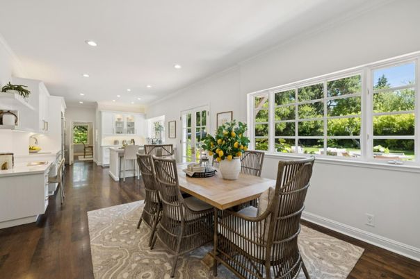 Dining room, Interior, Kitchen, Recessed Lighting, Wood Texture Flooring
