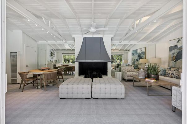 Dining room, Fireplace, Interior, Living room, Recessed Lighting