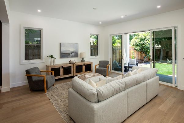 Interior, Living room, Recessed Lighting, Wood Texture Flooring