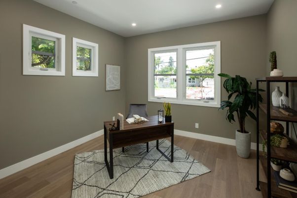 Home Office, Interior, Recessed Lighting, Wood Texture Flooring