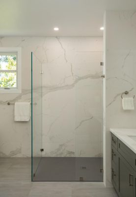 Bathroom, Glass Shower, Interior, Marble Walls, Recessed Lighting