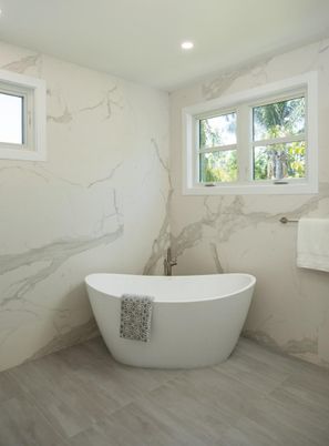 Bathroom, Free Standing Baths, Interior, Marble Walls, Recessed Lighting