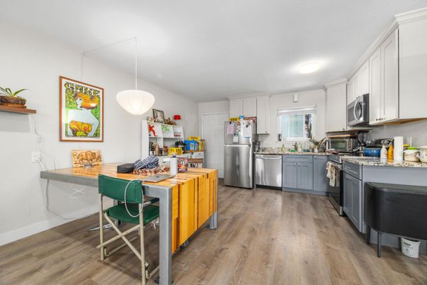 Interior, Kitchen, Pendant Lights, Stainless Steel Appliances, Wood Texture Flooring