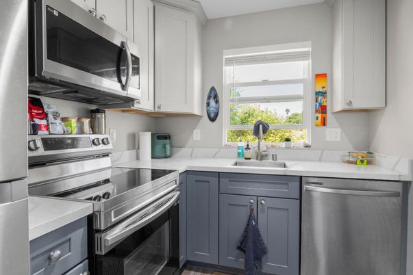 Interior, Kitchen, Stainless Steel Appliances, Wood Texture Flooring