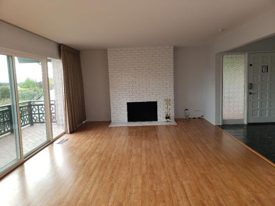 Empty room, Fireplace, Interior, Stone Walls, Wood Texture Flooring
