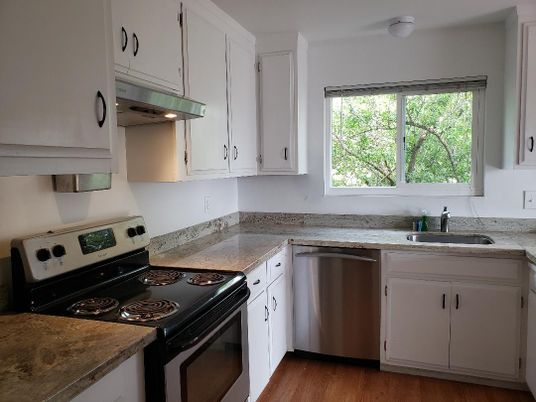 Interior, Kitchen, Stainless Steel Appliances, Wood Texture Flooring