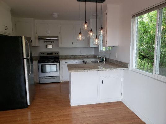 Interior, Kitchen, Pendant Lights, Wood Texture Flooring