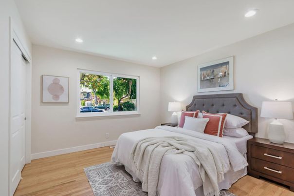 Bedroom, Interior, Recessed Lighting, Wood Texture Flooring