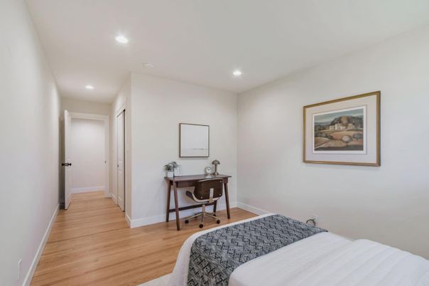 Bedroom, Home Office, Interior, Recessed Lighting, Wood Texture Flooring
