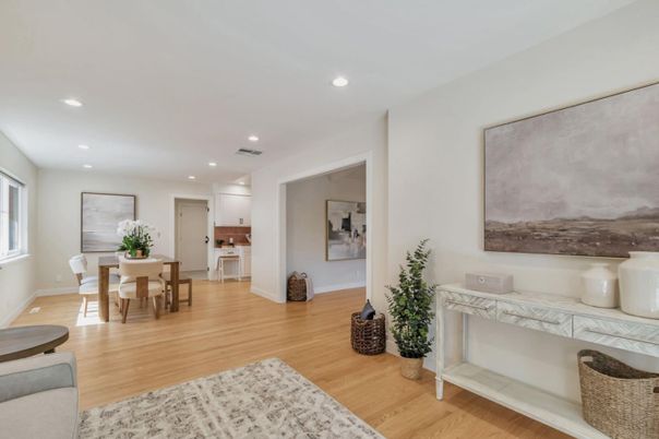 Dining room, Interior, Recessed Lighting, Wood Texture Flooring