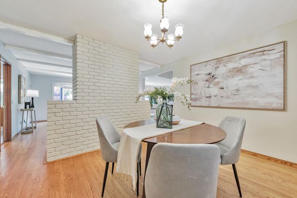 Chandelier, Dining room, Interior, Stone Walls, Wood Texture Flooring