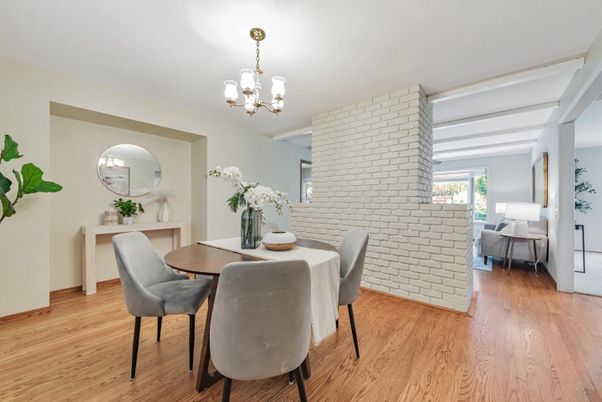Chandelier, Dining room, Interior, Stone Walls, Wood Texture Flooring