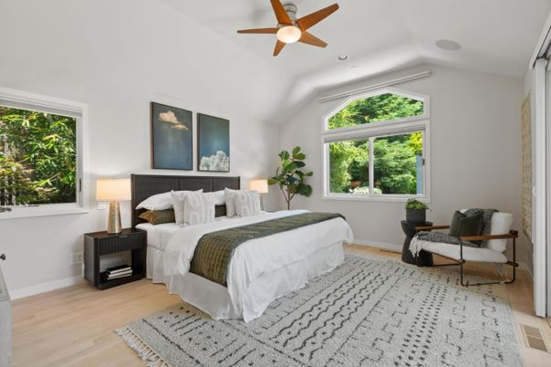 Bedroom, Interior, Recessed Lighting, Wood Texture Flooring